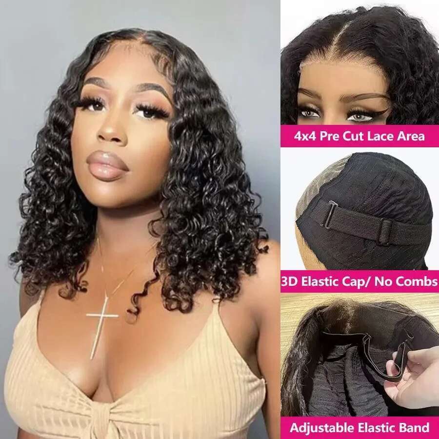 Bob Curly 13x4 Frontal Wig Hd Brazilian Water Deep Wave Lace Front Human Hair 4x4 Closure Wigs