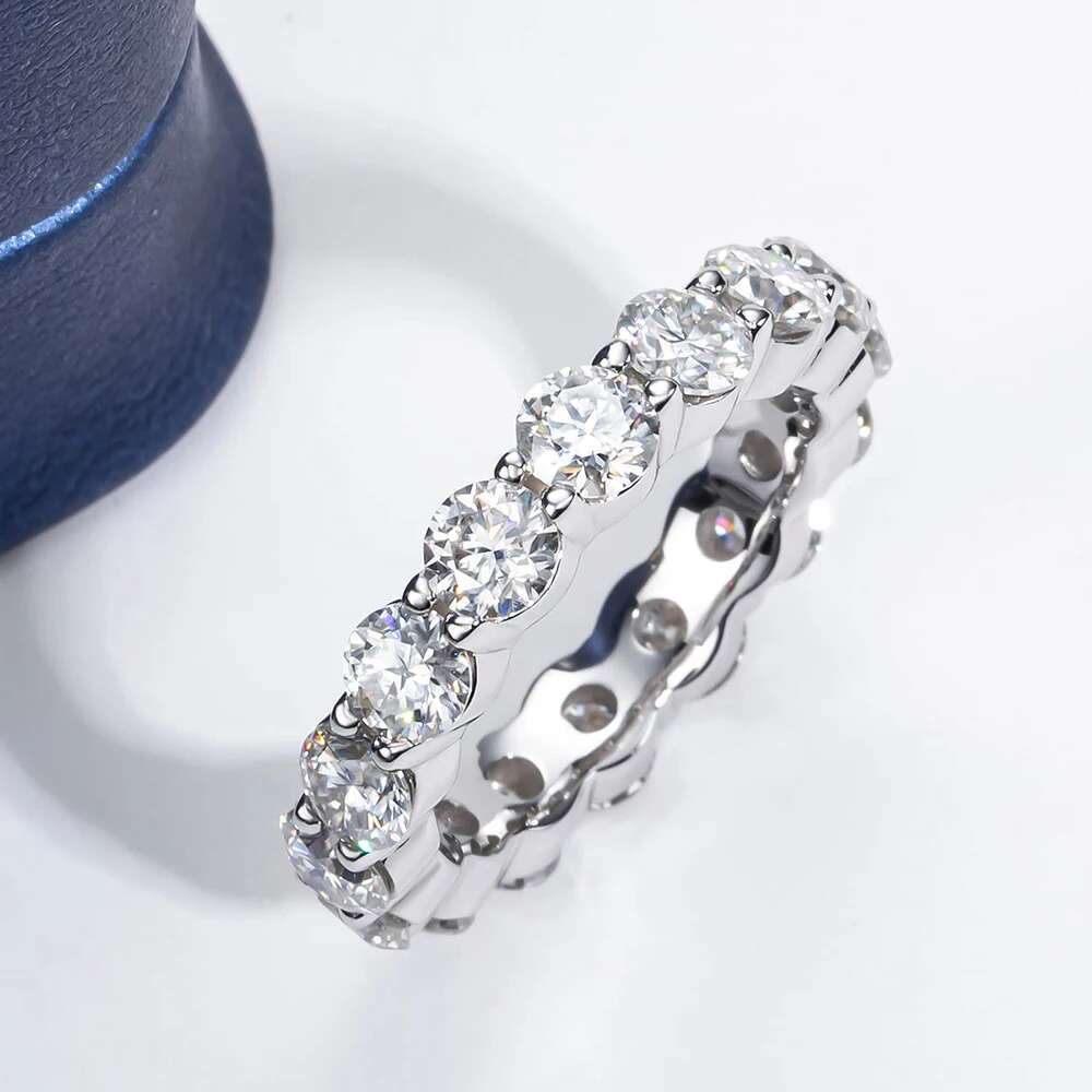 Real 5mm D Color Moissanite Ring For Women S925 Sterling Silver Plated with White Gold Eternity Wedding Band Party Fine Jewelry