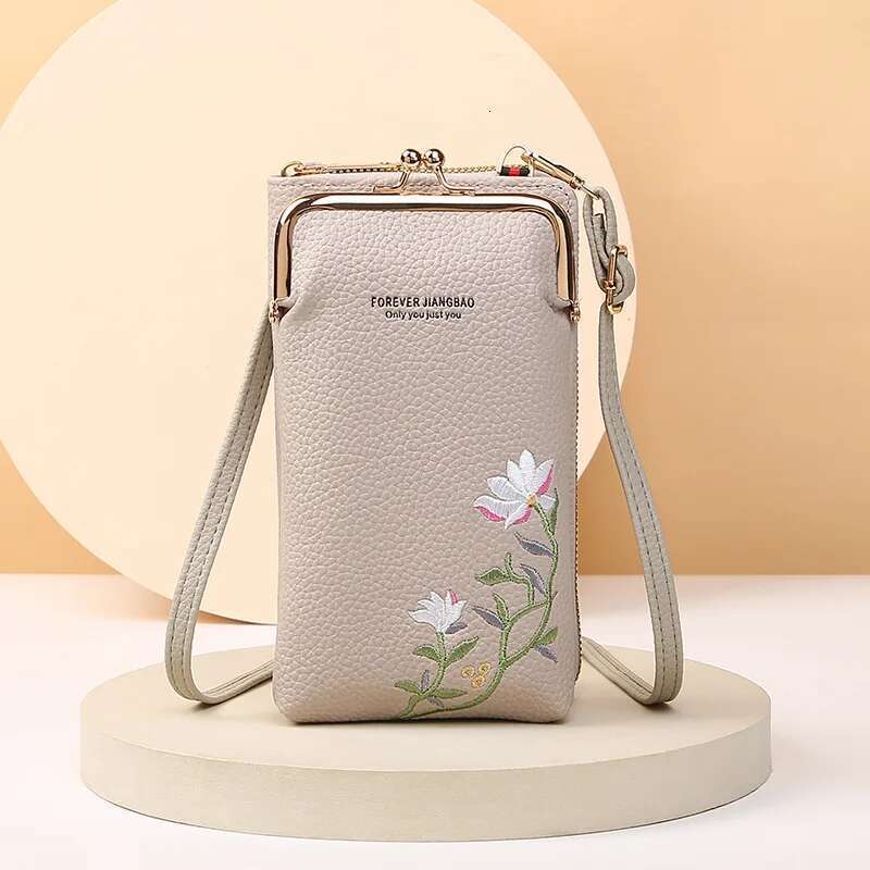 Fashion Women Small Crossbody For Mobile Phone PU Leather Purse Elegant Flower Pattern Messenger Bag Wallet For Girls