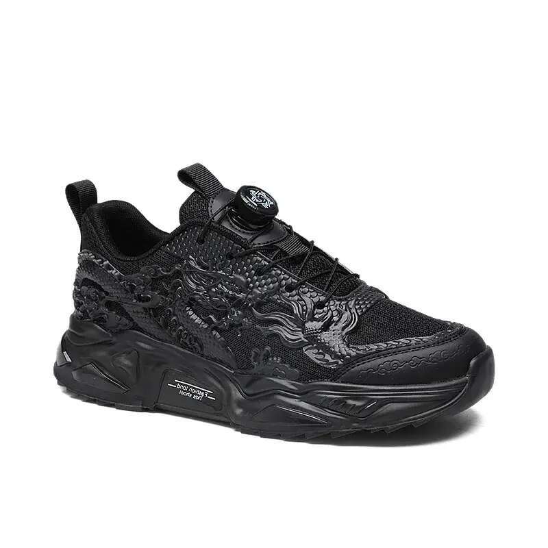 Running Shoes for Men Dragon New Year Style Black Gold Red Trendy Non-Slip Durable Sneakers Outdoor Activities