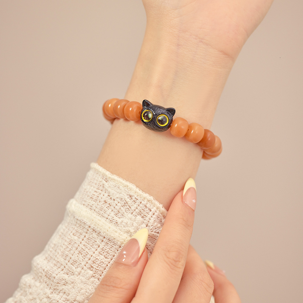 Sandalwood Hand Cartoon Fashion Bracelet Female Bodyguard Couple's Cat Head Jewelry Bead String Cultural Play