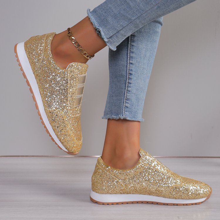 Large Size Casual Shoes New Sequined Cloth Shoes For Sports And Leisure Women Shallow Mouth Flat Bottom Round Toe Ddmysaturn