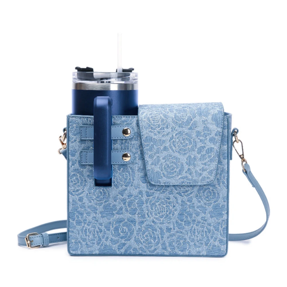Crossbody Cup Holder Bag for Women Portable Water Bottle Bag PU Leather Adjustable Strap Water Bottle Holder for Work Travel