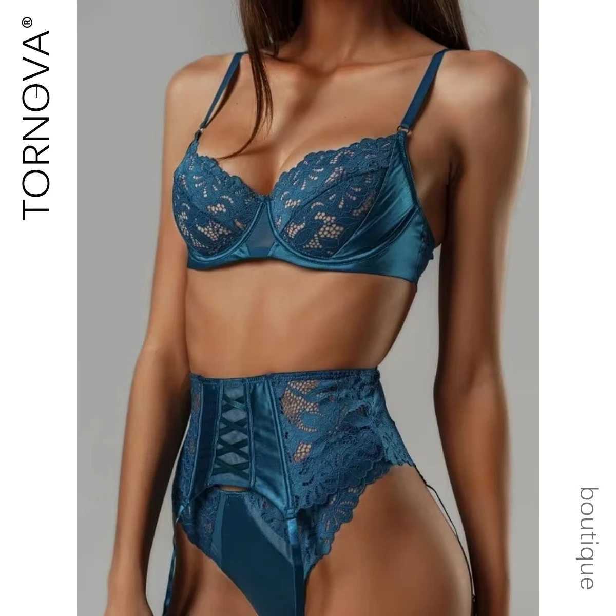 3 Piece Set Sexy Underwear Set For Women Mesh See-Through Lace Thin Sling Bra Set With Girdle Sexy Lingerie Suit New R250520