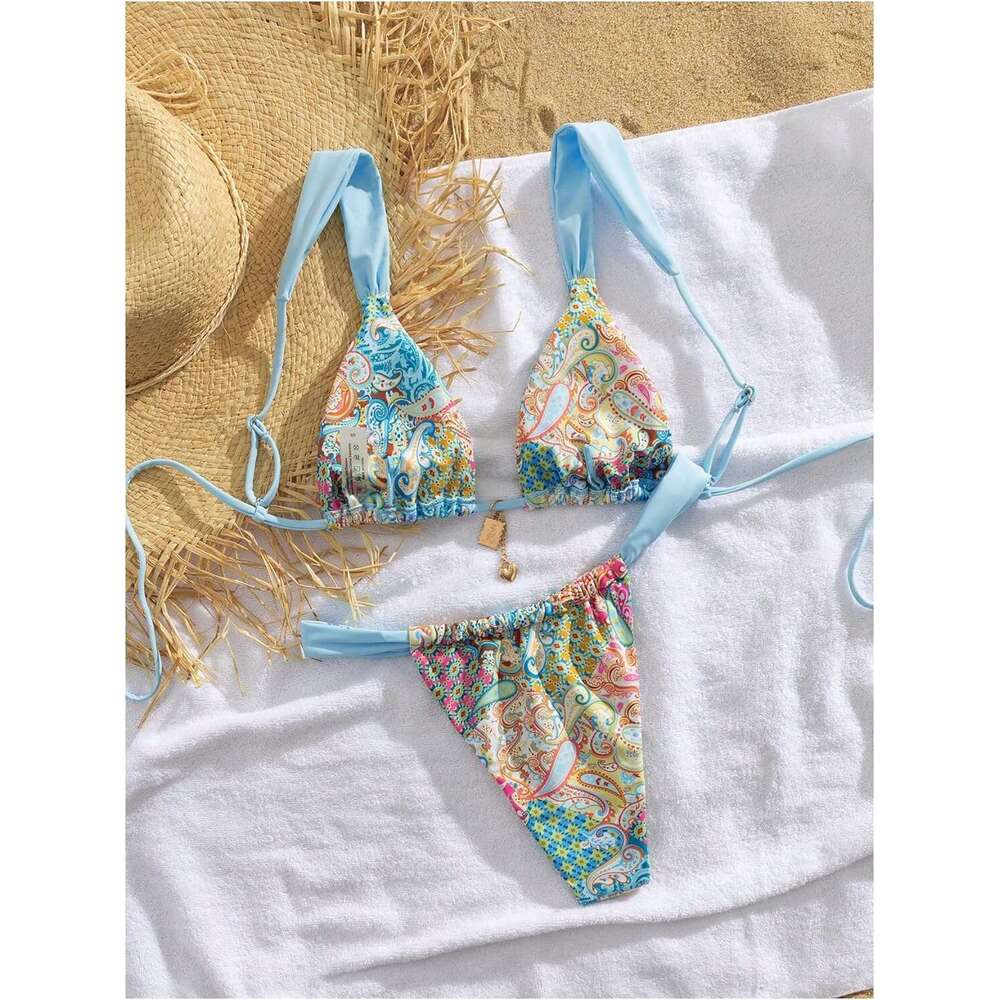 DHessentials Women's 2 Piece Leopard Floral Bathing Suit Wireless Triangle Swimsuit High Waisted Bikini Sets