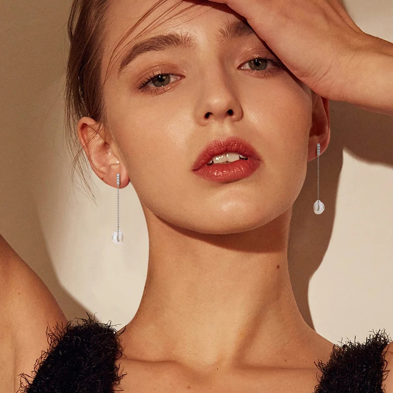 Anziw 8-9mm Baroque Natural Freshwater Pearls Drop Dangle Earrings for Women 925 Sterling Silver 2.2mm Zircon Stud Earrings 250520