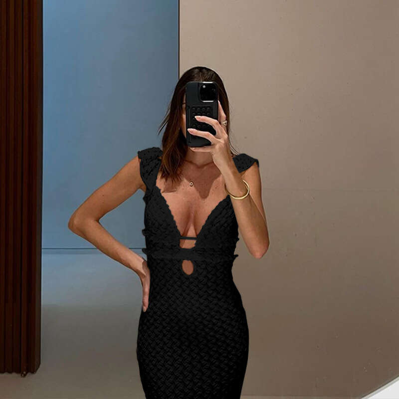 Halter Dress Women S Sexy V Neck Knitted Pure Desire Vacation Beach Slimming Backless French Style Dress Maxi Dress