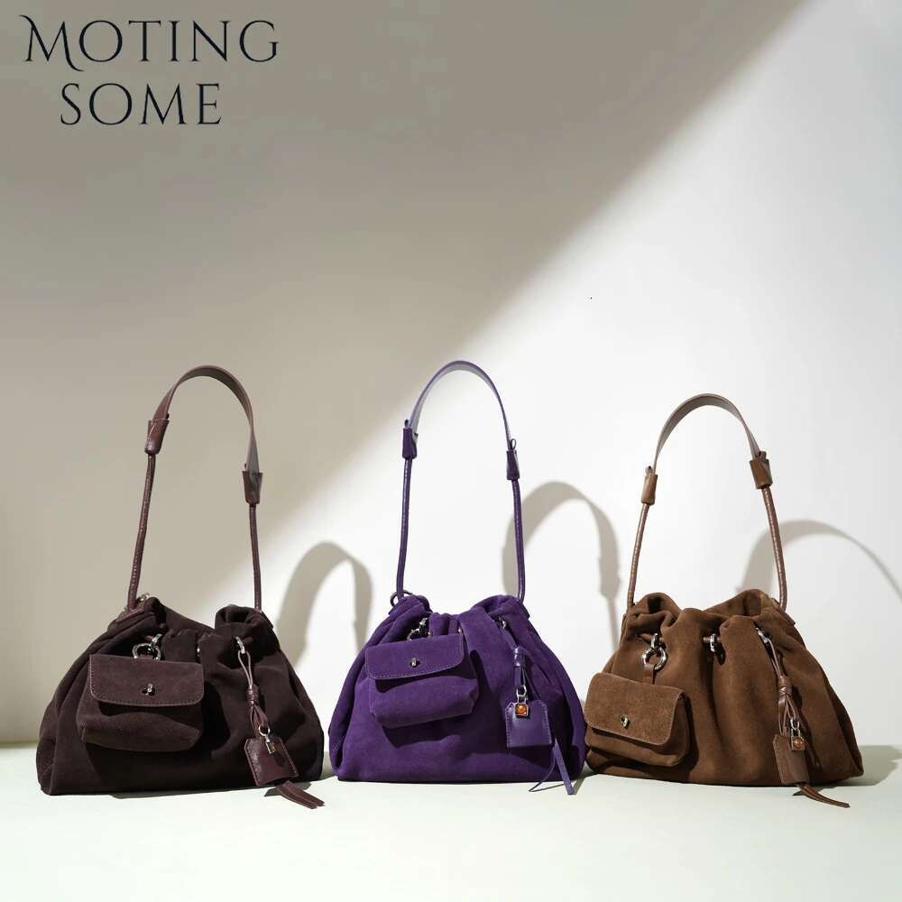 Motingsome Natural Suede Shoulder Handbag Spring Color Matte Genuine Leather Mini Bag Lady Crossbody Hobos 2025 New