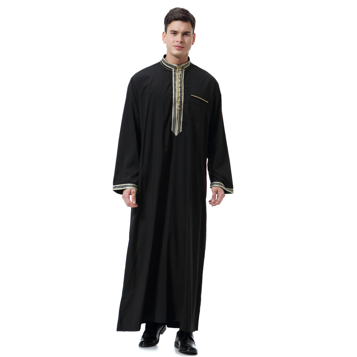 Designer Clothing Men's Decal Standing Collar Dubai Tourism Ethnic Clothing White Robe Two-piece Set Long Sleeved Design 2025 New Model