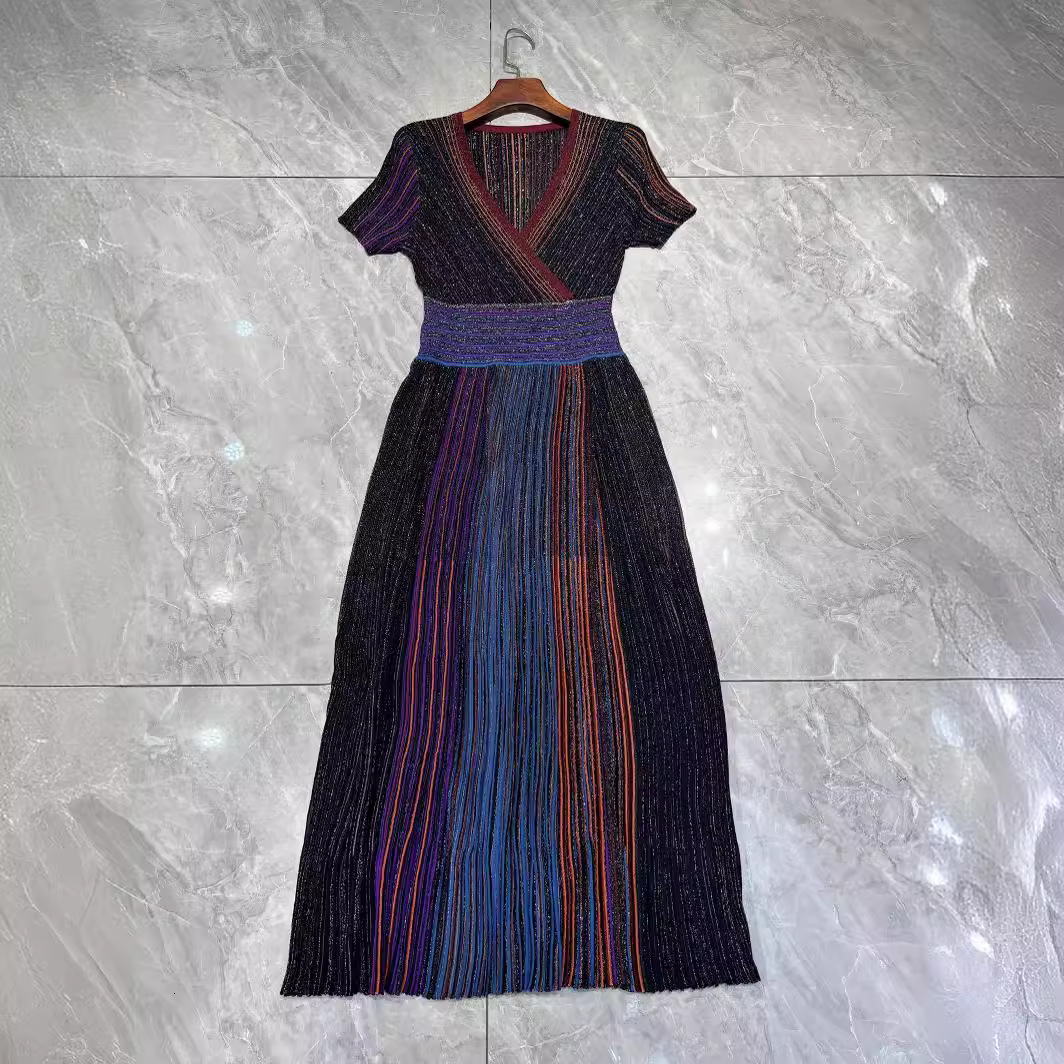 Stylish Designer's Casual and Gorgeous Short Sleeved Knitted Rainbow Skirt for Women in 2025