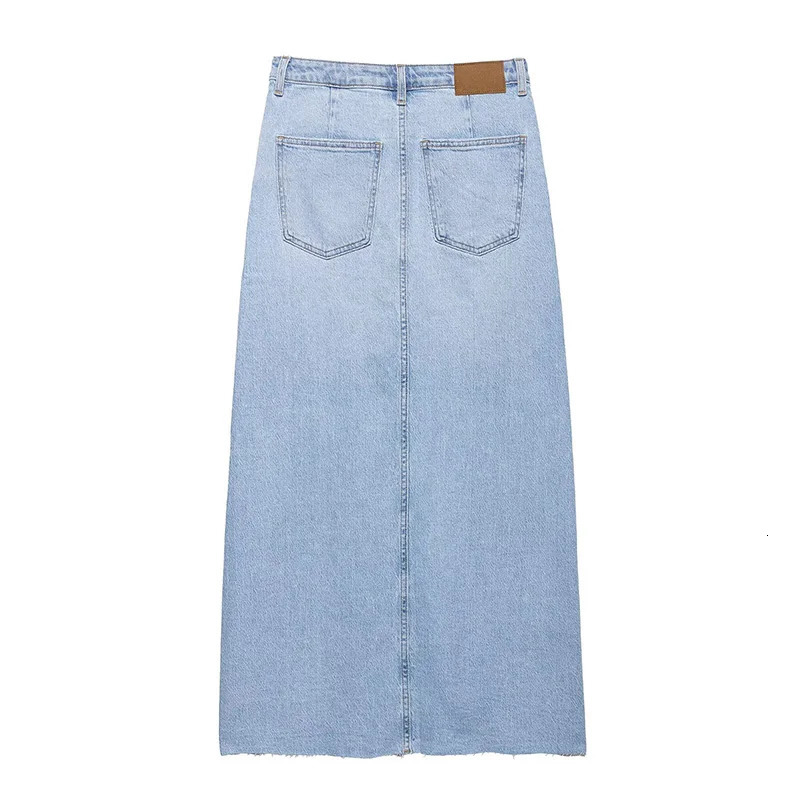 Willshela Women Fashion 2 Piece Set Denim Blue Single Breasted Tank Vintage Front Zipper Midi Skirt Female Chic Skirts 250520