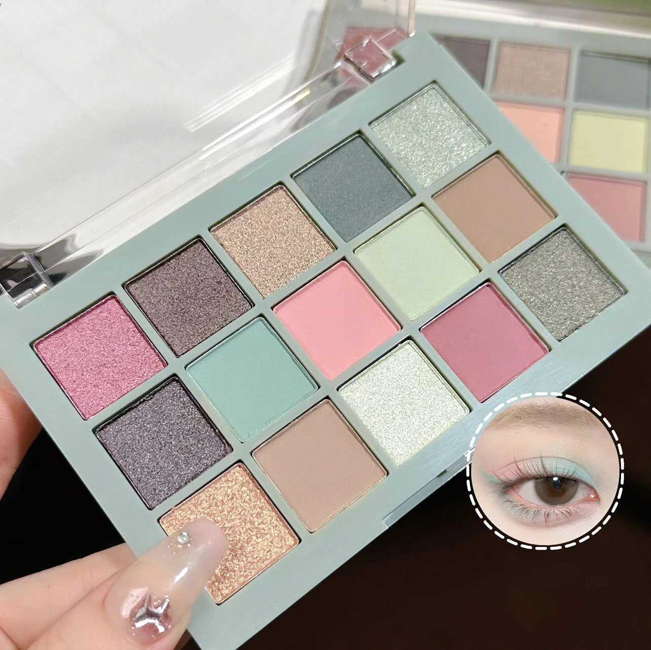 Vibrant 15-Color Eyeshadow Palette Matte Glitter High-Pigment Long-Wear Waterproof Smudge-Proof Bright Bold ShadesXJ250520