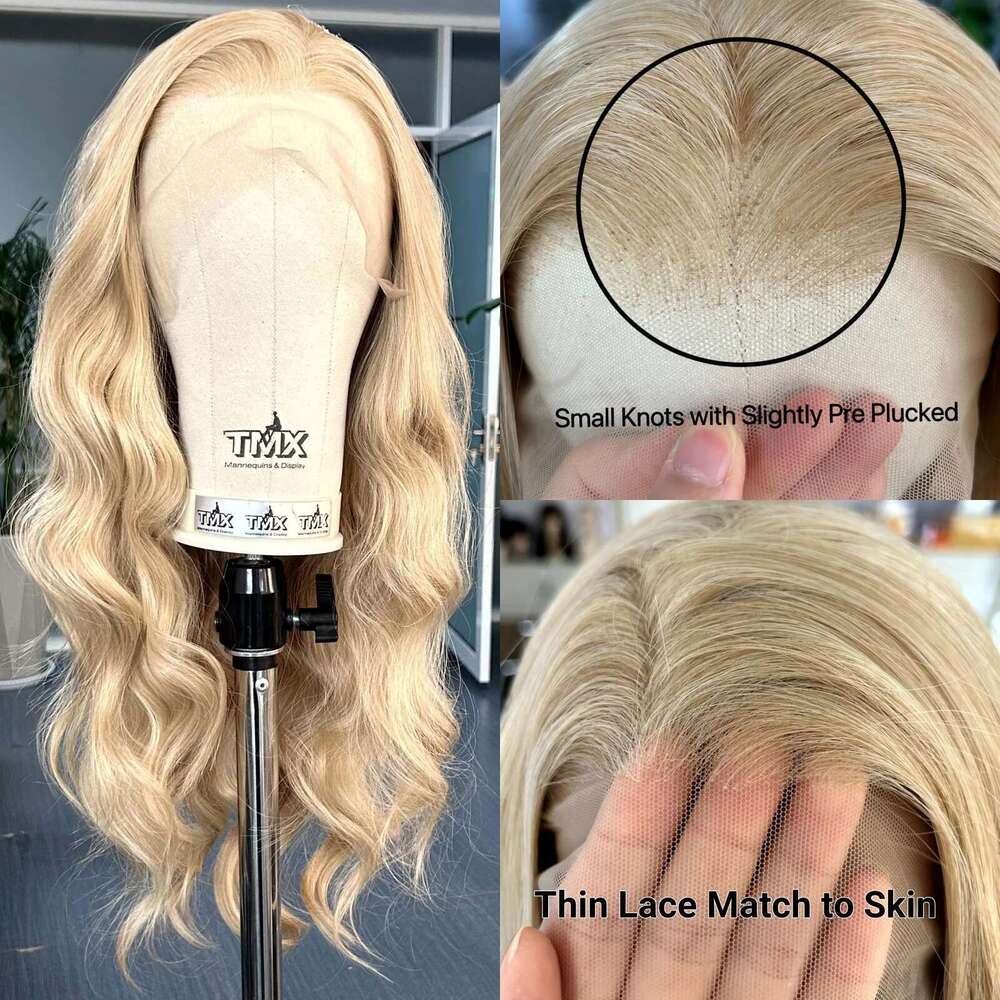 Highlight Long Wavy Synthetic Hair Free Part Natural Curly Loose Body Wave Mixed Blonde 13X4 Lace Front Wigs for Women