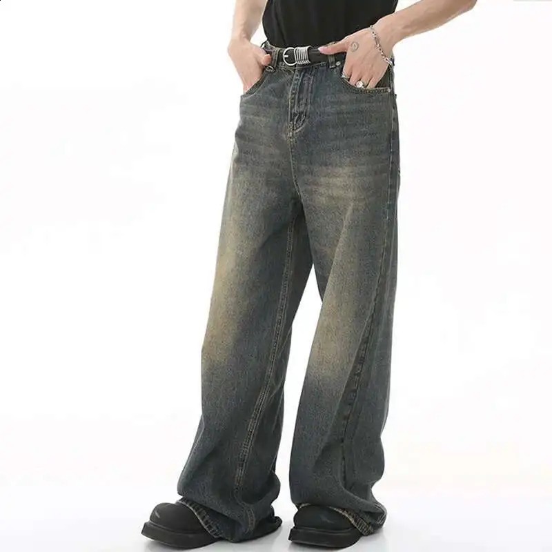 IEFB Mens Vintage Jeans Fashion Washed Street Casual Wide Leg Denim Pants Summer Distressed Loose Male Versatile Trousers 9C354 250519