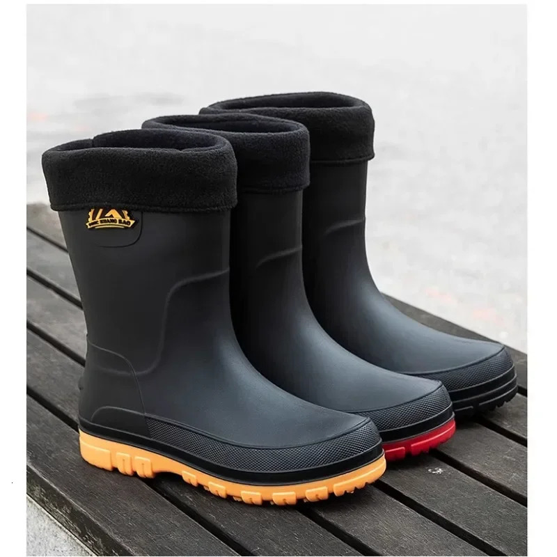 Rain Shoes Mens Non-slip Thick-soled Work Shoes Water Boots Short Rain Boots Fishing Shoes Rubber Shoes Waterproof Shoes 250515