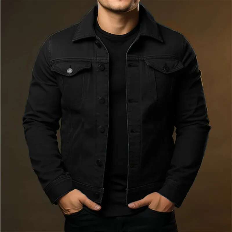 Men's Fashion Casual Jackets Spring Autumn Solid Turn Down Collar Streetwear Jean Outwear Coats Male Daily Denim Jacket Designer