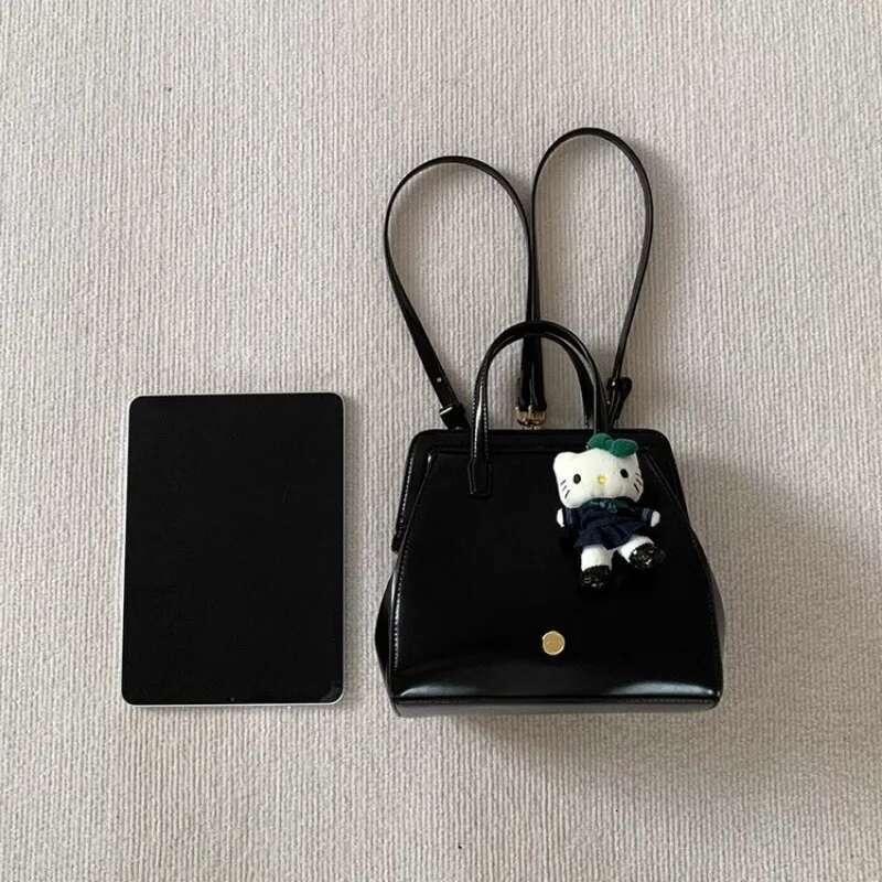 Vintage Clip Niche Black Backpack, Trendy Handbag