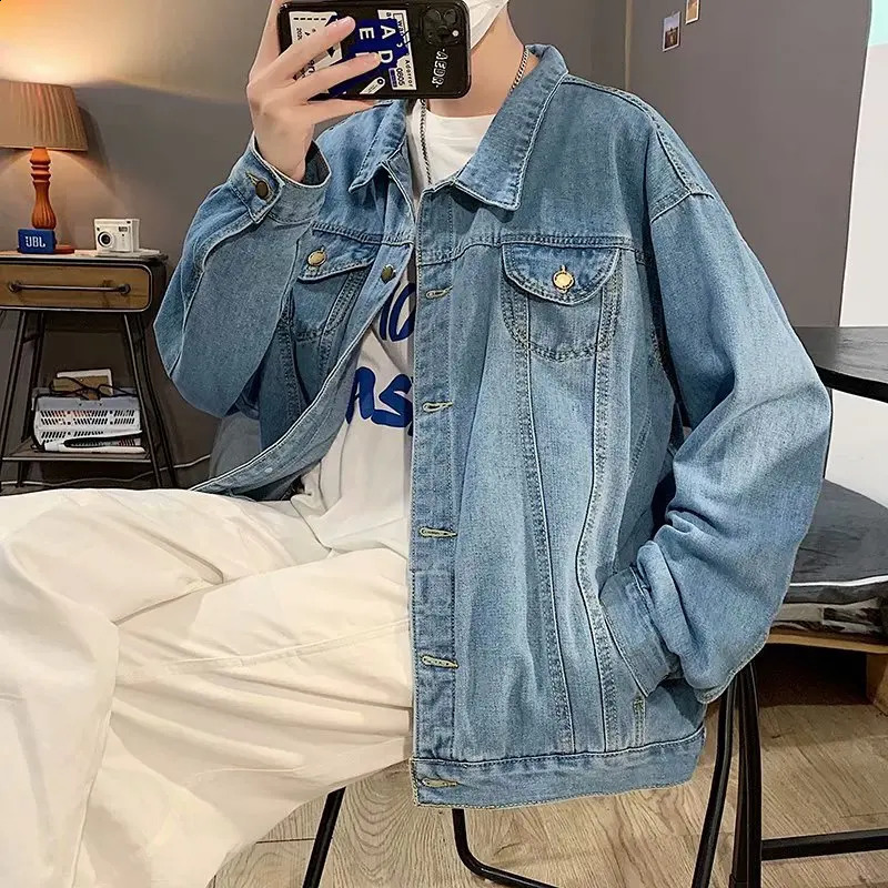 Black Denim Short Jacket Men Jeans Coats Casual Windbreaker Pockets Overalls Bomber Streetwear Man Clothing Outwear 250516