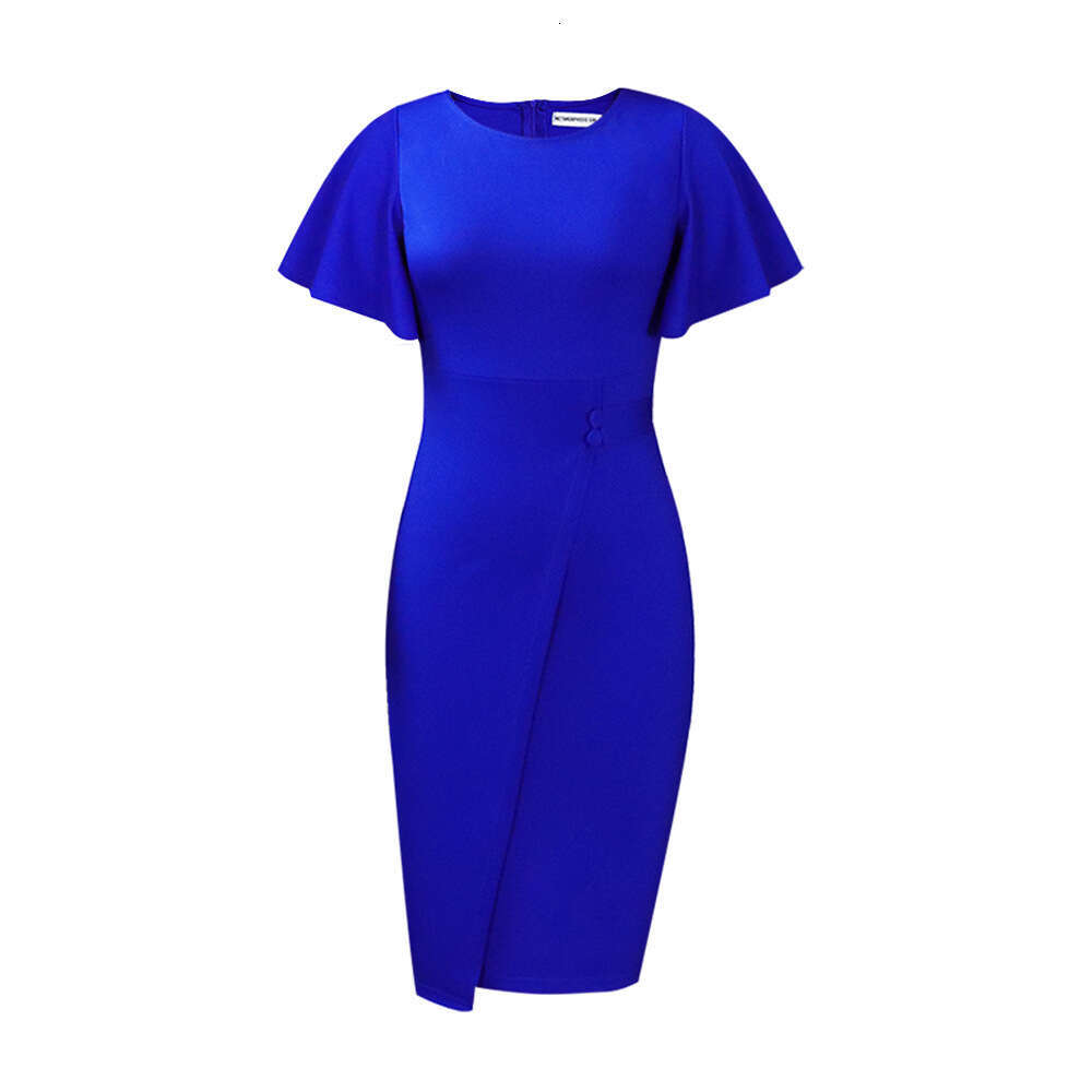 Women's Wear Large Women's Fashion And Elegance Commuting OL Pencil Skirt Lotus Leaf Sleeves Wrapped Hip Dress