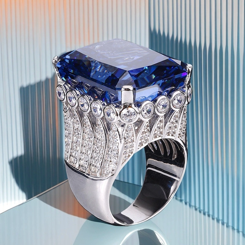 80CT luxurious King Queen Ring S925 sterling silver 18*23 cultivated high-carbon diamond noble dazzling heavy industry sparkling ice flower cut unique