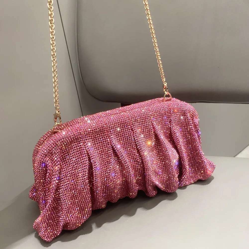 Elegant Shiny Rhinestone Evening Clutch Bags Women New Folds Crystal Clip Purses and Handbags Designer Wedding Party