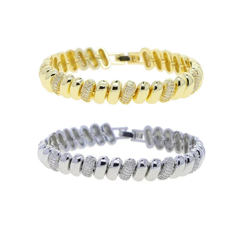 Fashion Snake Chain Bracelet Herringbone Gold Color Beaded Link Chain Pave Bling 5A CZ Iced Out Jewelry for Women 250520
