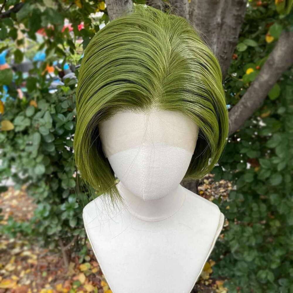 Green Bob Cosplay Men 13x4 Synthetic Lace Front for Women Short Cut Piexie Wigs Natural Hairline Pre Plucked