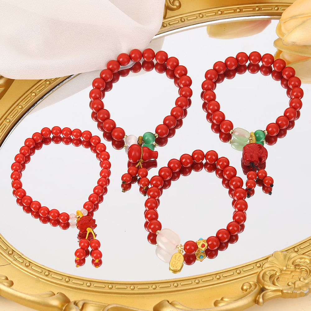 Internet celebrity new Chinese style red sand lotus flower elephant elastic bracelet, personalized and transport bracelet for women