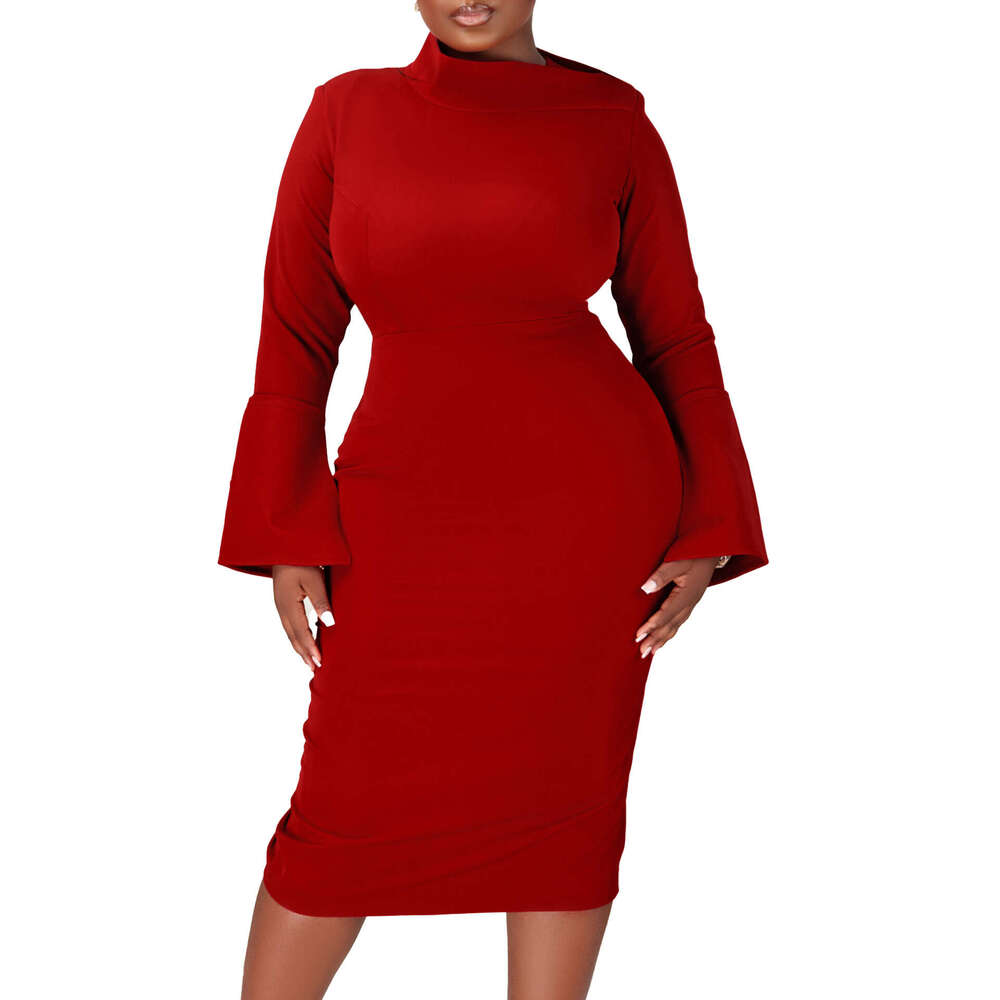 Women's Wear Women's New Fashionable And Elegant Long Sleeved Diagonal Neck Wrapped Hip Elastic Knitted OL Pencil Dress