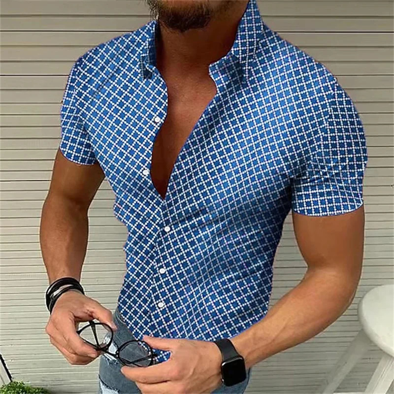 5-color Summer Mens Retro Plaid Shirt Fashion Casual Shirt Short Sleeve Mens Hawaiian Shirt Camisa Masculina 5XL 250528