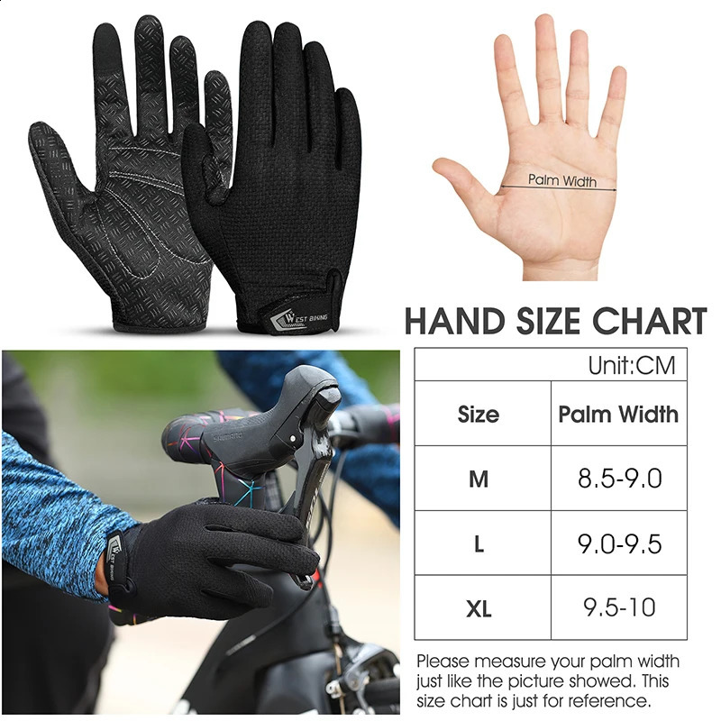 WEST BIKING Summer Cycling Gloves Full Finger MTB Bike Touch Screen Non Slip Silicone Palm Driving Riding 250515