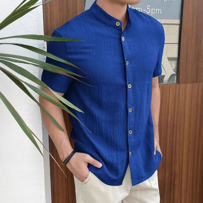 Men Loose Knit Solid Color Casual Short Sleeve Shirt 250520