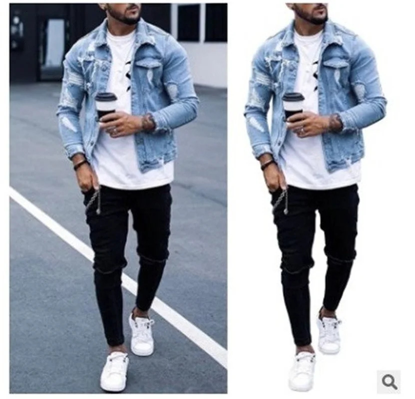 Fashion Men Jackets Spring Autumn Lapel Mens Denim Jacket Holes Irregular Washing Jacket Men Long Sleeve Cardigan Tops 250519