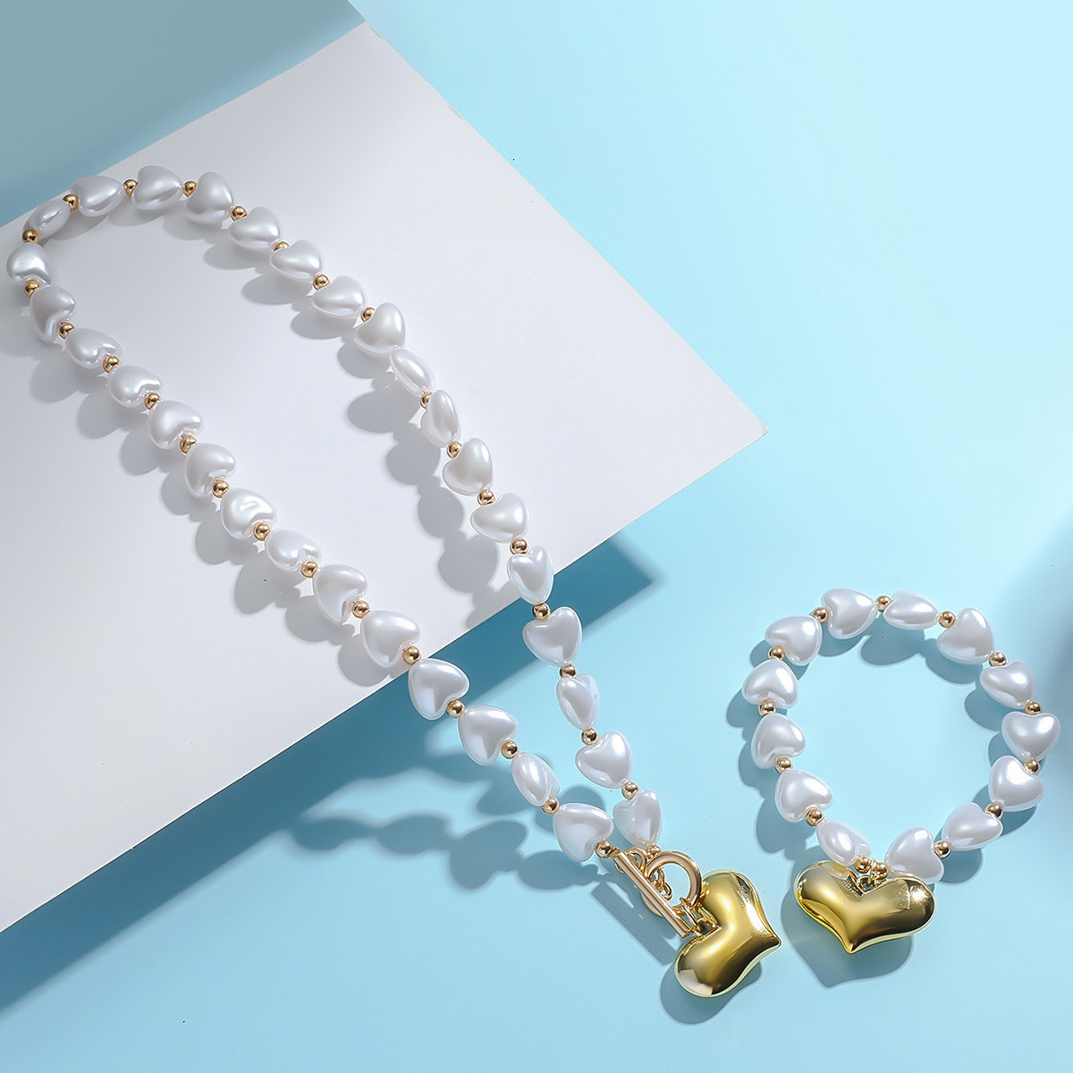 necklace versatile niche jewelry fresh sweet style gold and sier peach heart set bracelet