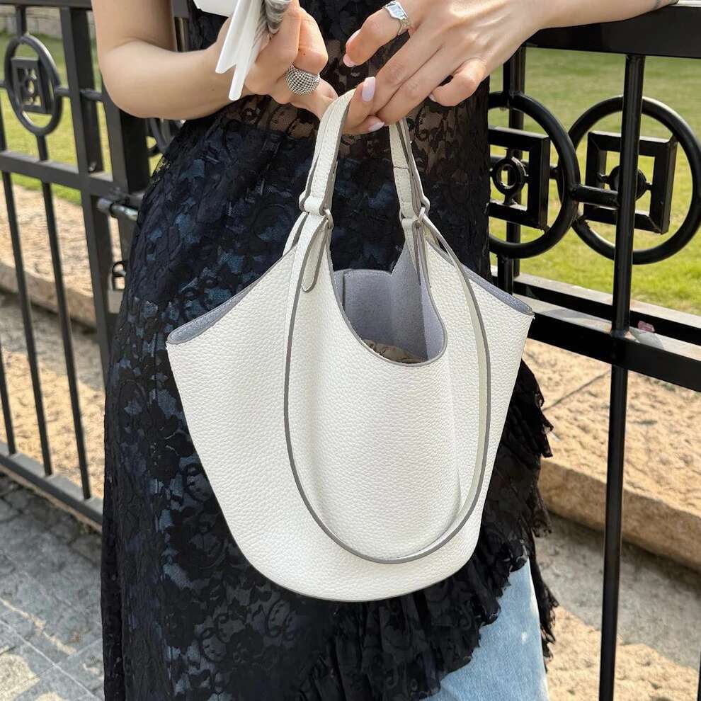 Genuine bucket 2025 summer new soft top layer cowhide leather one-shoulder tote bag fashionable ladies handbag