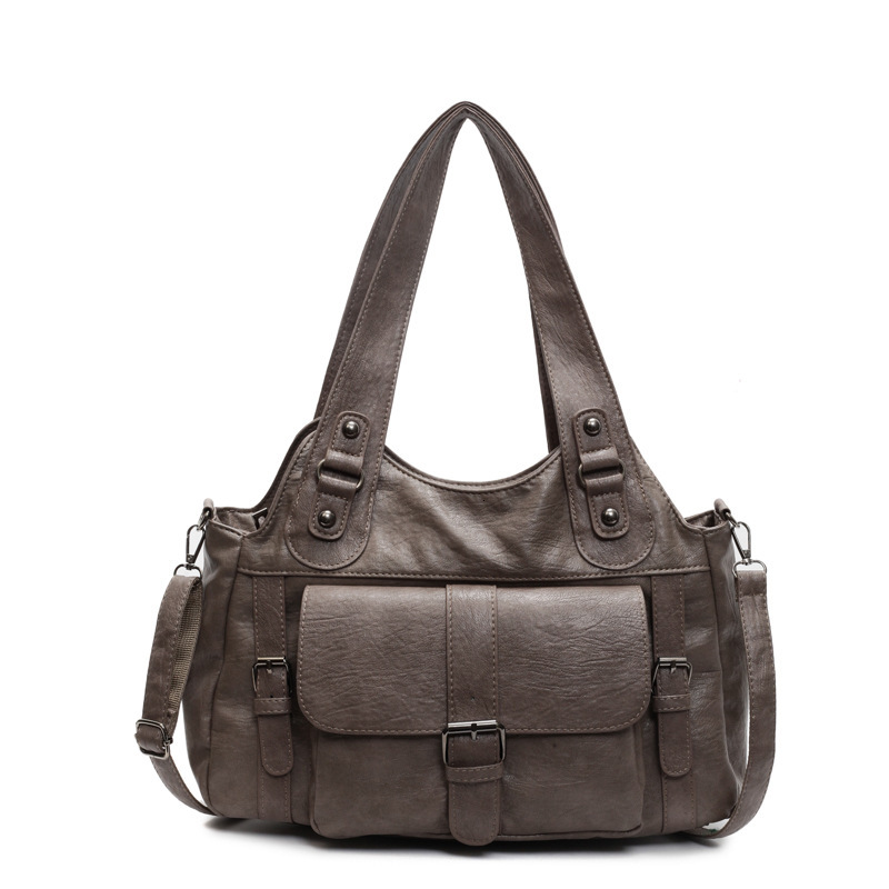 2025 New Fashionable Large Capacity Soft Leather Handheld Women's Casual Single Shoulder Crossover Tote Bag