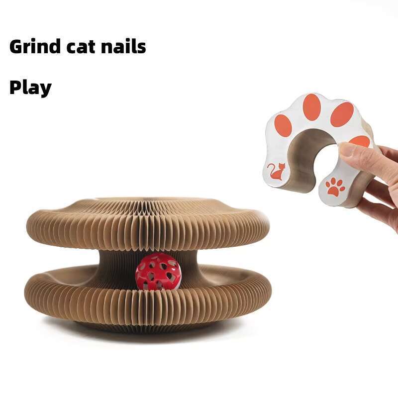 Transformable Scratcher with Bell Foldable Honeycomb Design Cat Climbing Tunnel Corrugated Cardboard Play Toy for Indoor Cats
