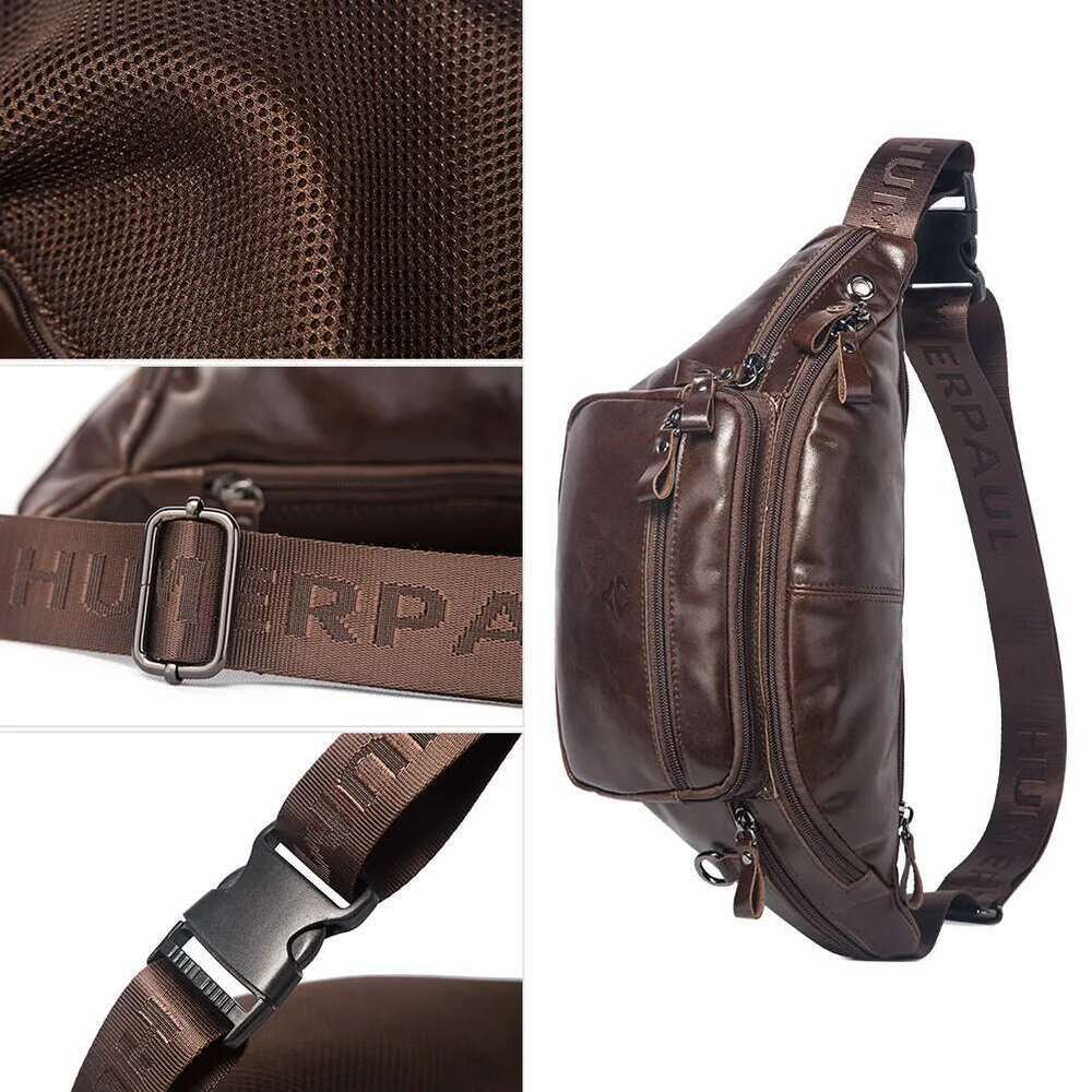 HUMERPAUL Genuine Leather Waist Casual Fanny Pack For Men Multifunction Outdoor Chest Bag Phone Pouch Travel Crossbody Bages