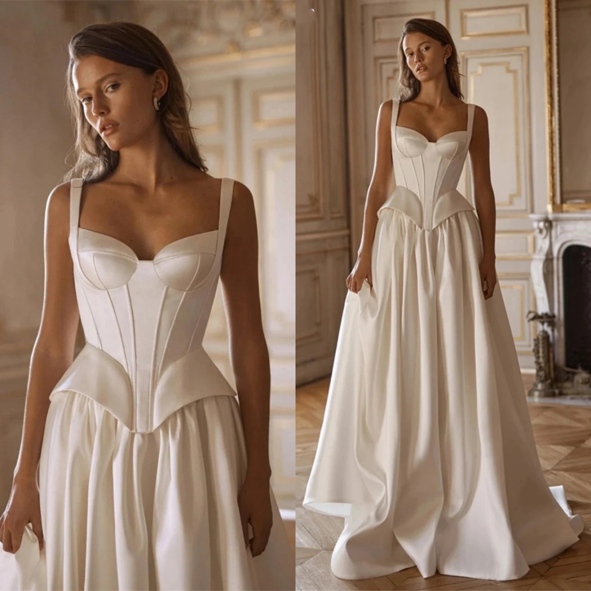 Simple Spaghetti A Line Wedding Dress Elegant Sweetheart Bridal Dress Sleeveless Floor Length Customized vestidos de novia