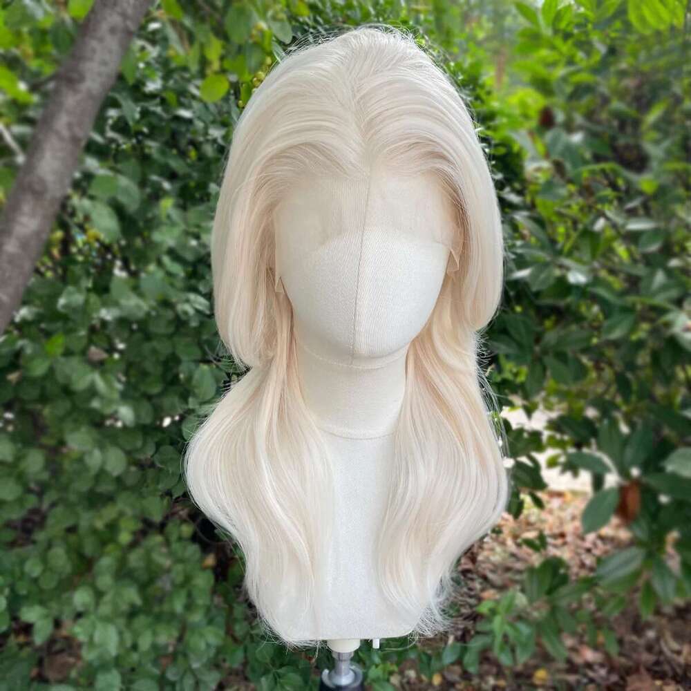 Platinum Blonde 13x4 Lace Front for Women Cosplay Shoulder Length Short Curly Synthetic Wigs Layers Ponytails