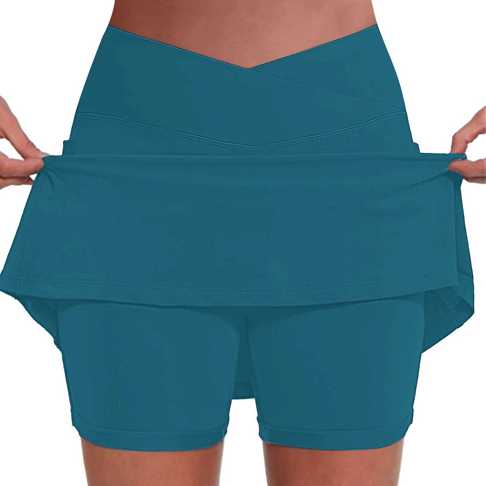Double Layers Womens Solid Color Casual Athletic Fitness Running Yoga Pleated Shorts Skirt Sport Tennis Skirt XJ250520
