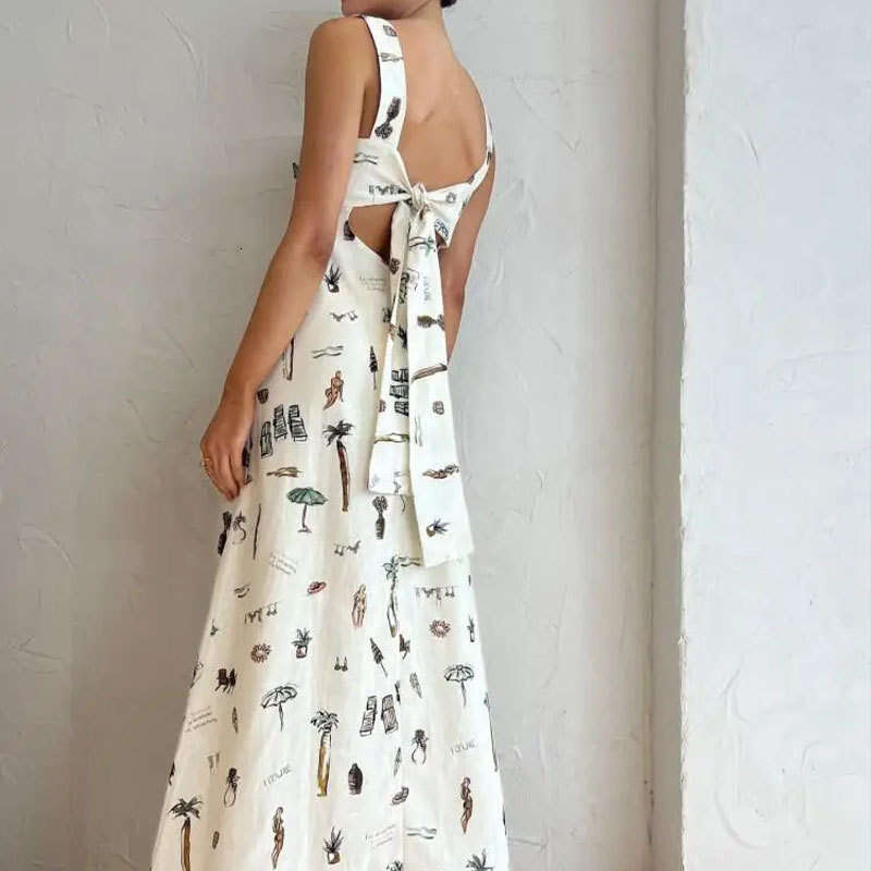 Women's Wear New Women's Sleeveless Lace Up Suspender Sexy Printed Large Swing Dress