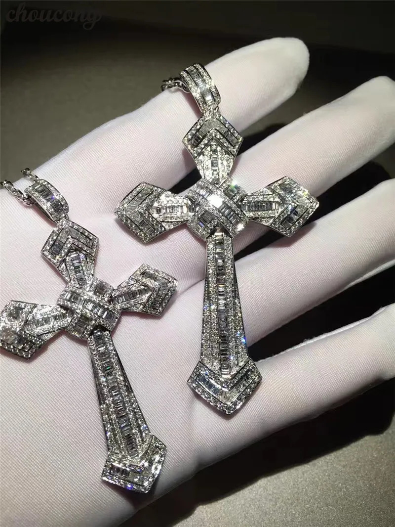 14K Gold Long Diamond Cross Pendant 925 Sterling Silver Party Wedding Pendants Necklace For Women men Jewelry Gift 250520