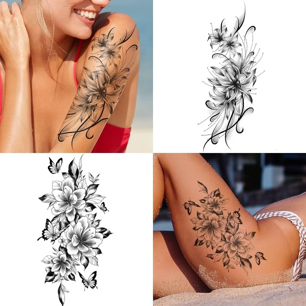 Half arm flower fake tattoo sleeves temporary realistic tattoo stickers for adult girls shoulders arms legs backs 250515