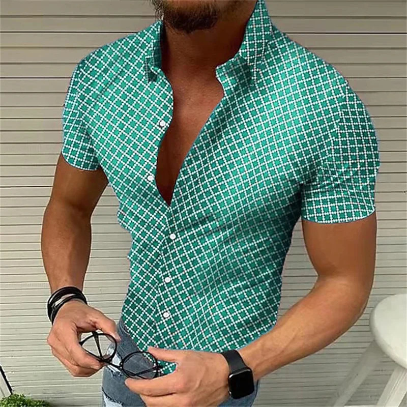 5-color Summer Mens Retro Plaid Shirt Fashion Casual Shirt Short Sleeve Mens Hawaiian Shirt Camisa Masculina 5XL 250528