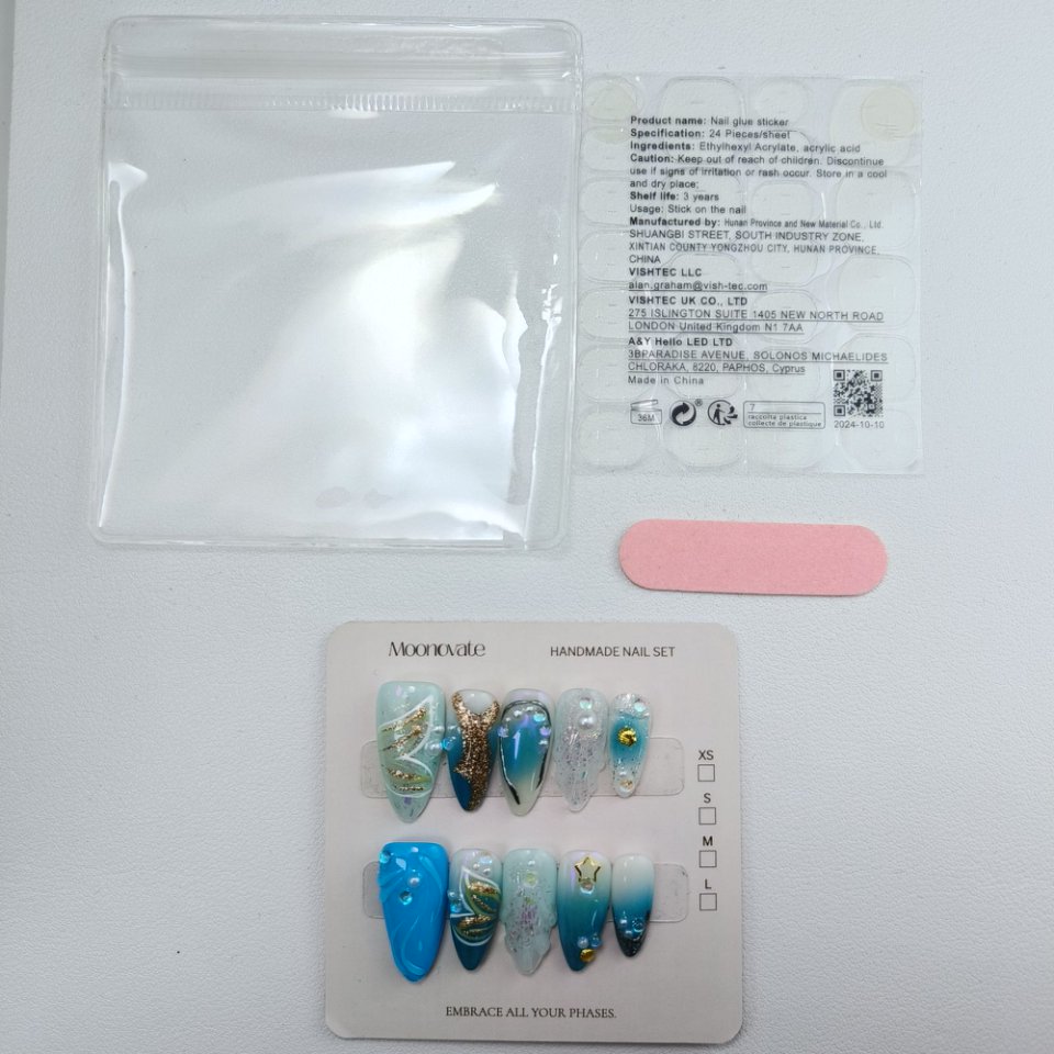 10pcs Handrawn 3D Flowers Handmade Press-on nails Medium Almond Nails Bundle 3D Butterfly Star Shell Finished nail stickers Free storage box jelly glu