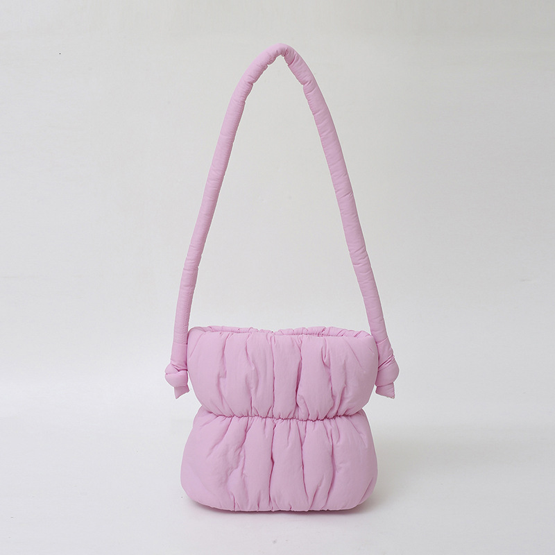 2025 new pleated cloud niche design fluffy bucket casual versatile down cotton jacket shoulder bag