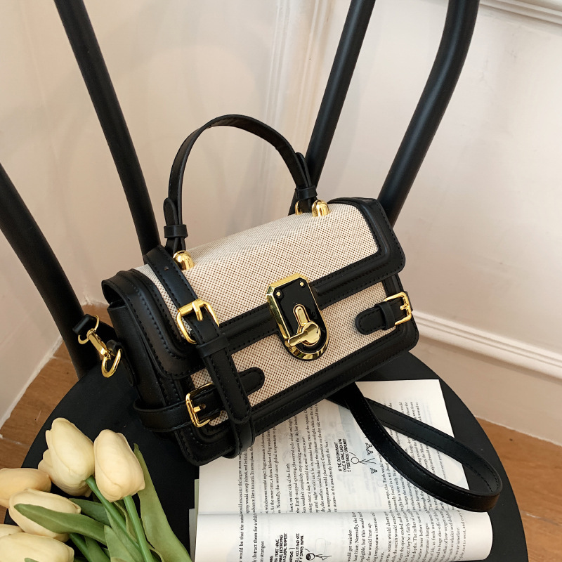 Spring and summer women's new bag hand-held small square bag with contrasting color design crossbody handbag retro fashion women's single sh