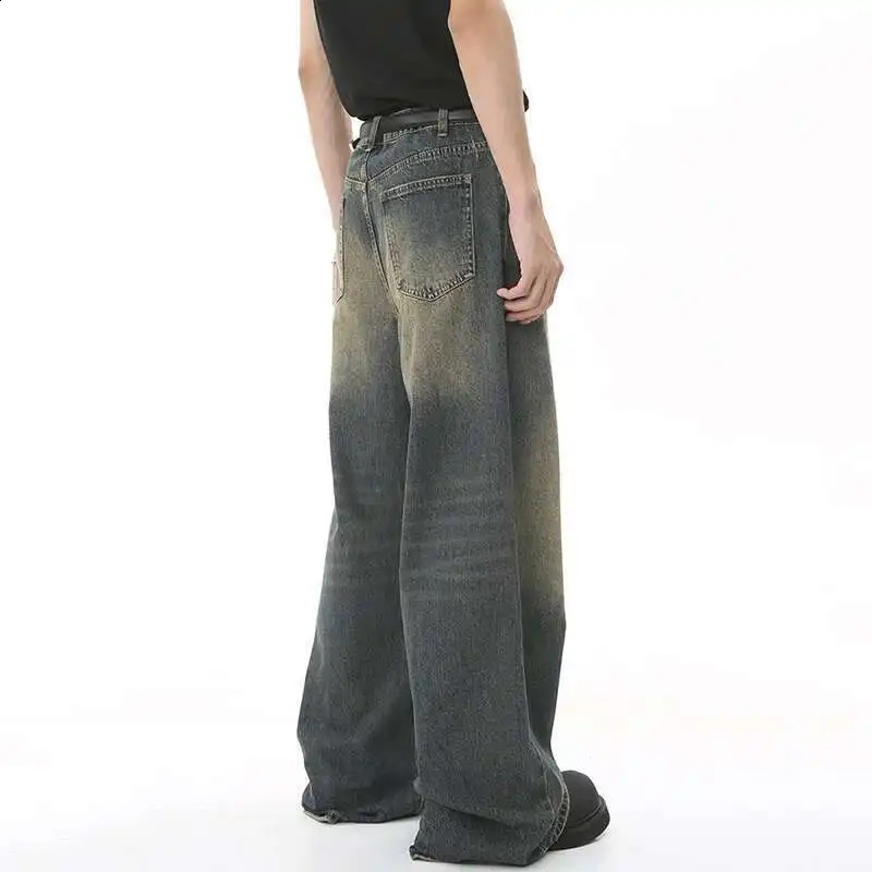 IEFB Mens Vintage Jeans Fashion Washed Street Casual Wide Leg Denim Pants Summer Distressed Loose Male Versatile Trousers 9C354 250519