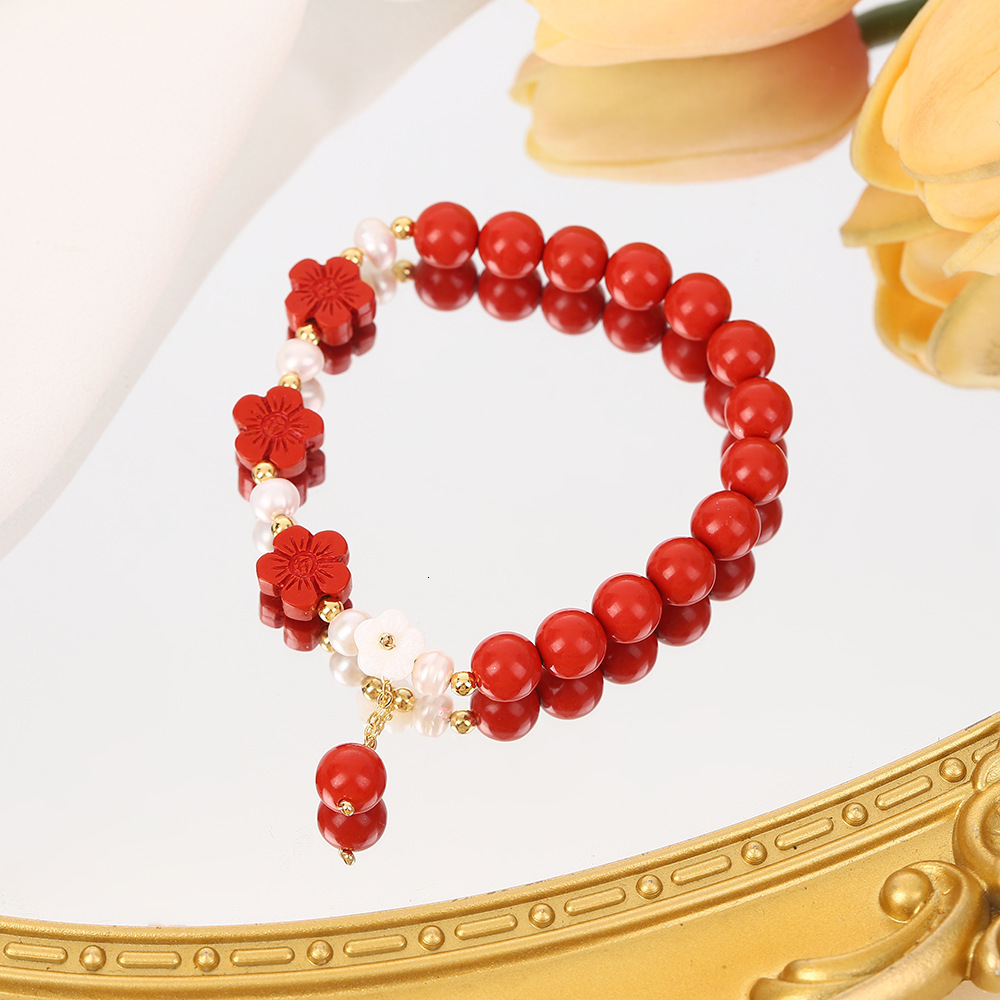 Pearl Bracelet with Fish Every Year, New Year Flowers, Boutique Women's Red Good Luck Jewelry